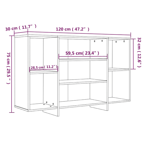 vidaXL Skänk rökfärgad ek 120x30x75 cm konstruerat trä Brun