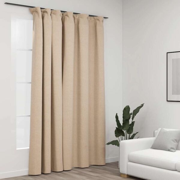 vidaXL Mörkläggningsgardin med krokar linnelook beige 290x245 cm Beige