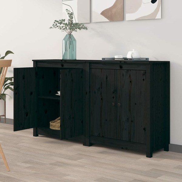 vidaXL Skänkar 2 st svart 70x35x80 cm massiv furu Svart
