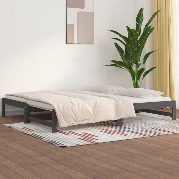 vidaXL Utdragbar dagbädd grå 2x(90x200) cm massiv furu Grå