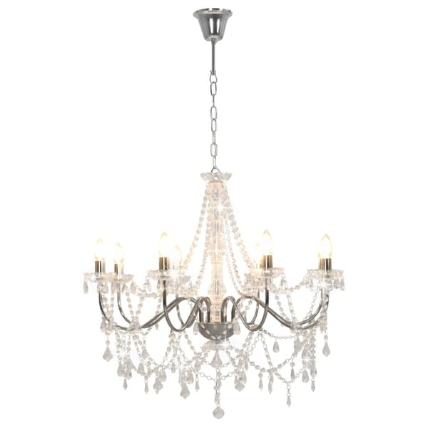vidaXL Takkrona med pärlor silver 8 x E14-glödlampor Silver