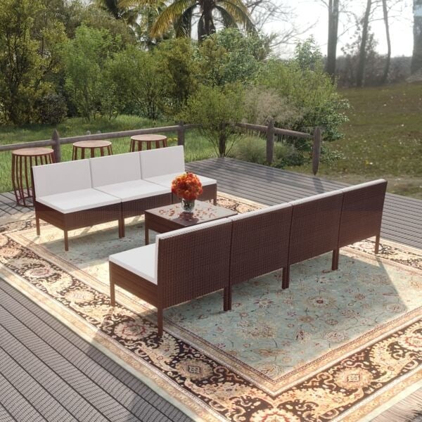 vidaXL Loungegrupp med dynor 8 delar konstrotting brun Brun