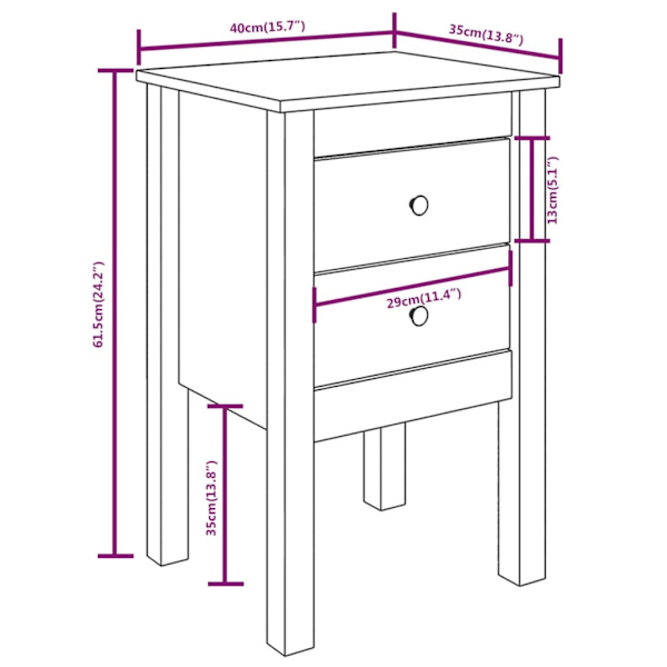 vidaXL Sängbord 2 st honungsbrun 40x35x61,5 cm massiv furu Brun