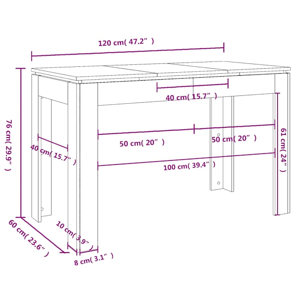 vidaXL Matbord brun ek 120x60x76 cm konstruerat trä Brun