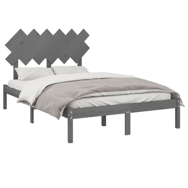 vidaXL Sängram massiv furu 135x190 cm grå Grå