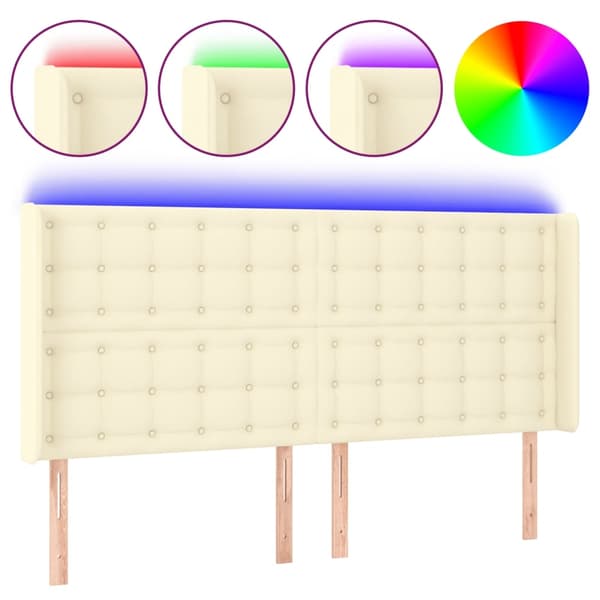 vidaXL Sänggavel LED gräddvit 147x16x118/128 cm konstläder Kräm
