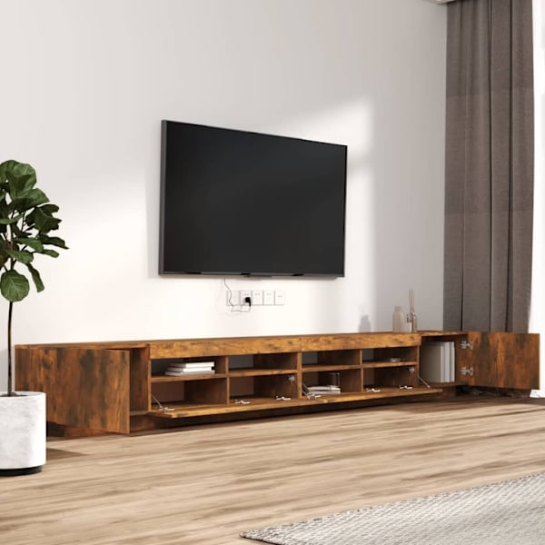vidaXL TV-skåp 3 delar med LED rökfärgad ek konstruerat trä Brun