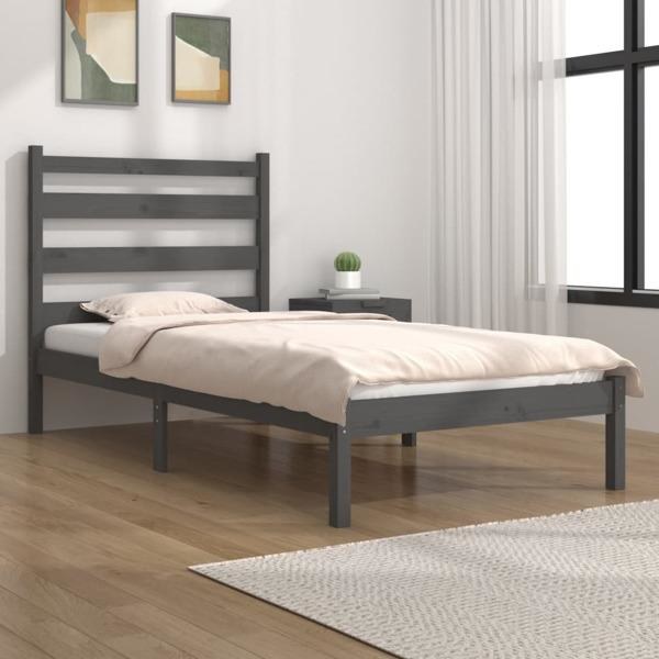 vidaXL Sängram grå massiv furu 100x200 cm enkelsäng Grå