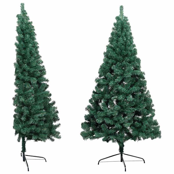 vidaXL Belyst halv plastgran med kulor grön 120 cm Grön
