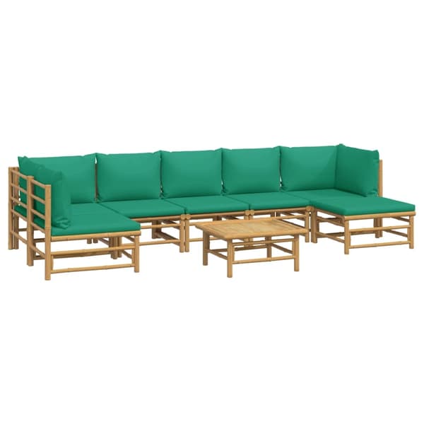 vidaXL Loungegrupp 8 delar gröna dynor bambu Brun
