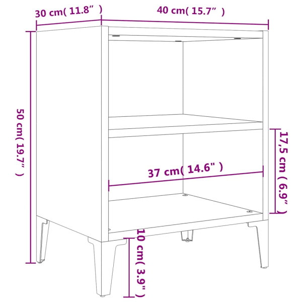 vidaXL Sängbord med metallben 2 st vit högglans 40x30x50 cm Vit