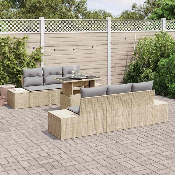 vidaXL Trädgårdsoffset 7 st Beige och Ljusgrå Beige