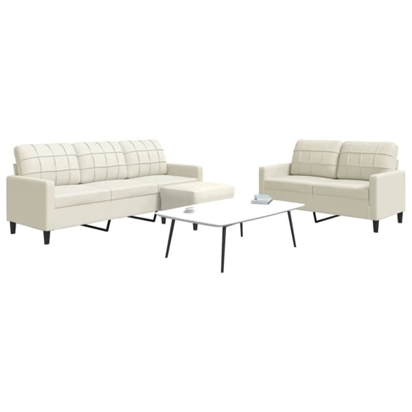 vidaXL Soffgrupp med dynor 3 delar gräddvit sammet Kräm