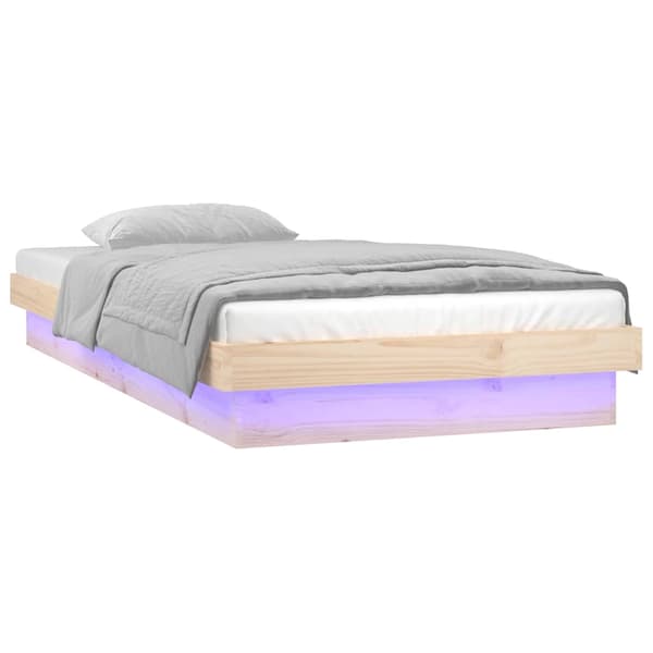 vidaXL Sängram LED 90x190 cm massivt trä Brun