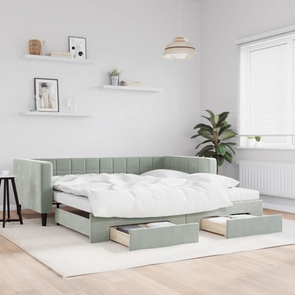 vidaXL Dagbädd utdragbar med lådor ljusgrå 100x200 cm sammet Grå