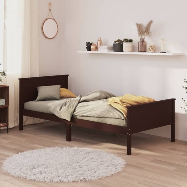 vidaXL Sängram mörkbrun massiv furu 90x200 cm Brun