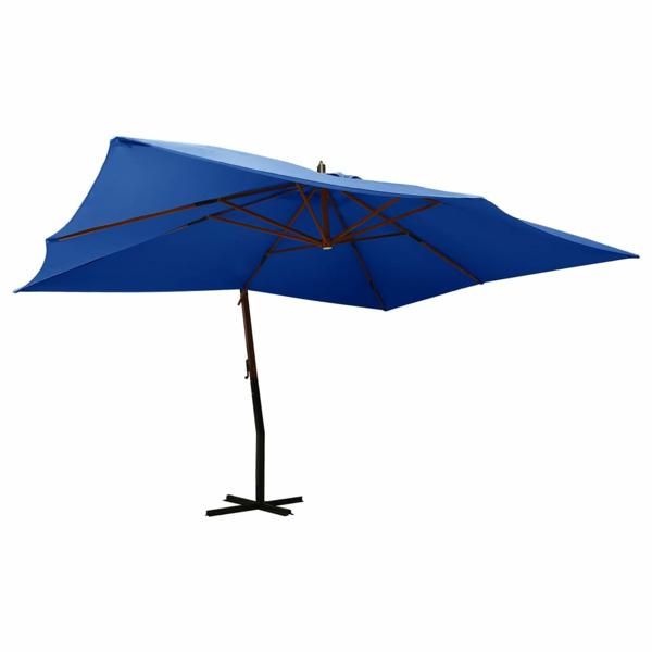 vidaXL Frihängande parasoll med trästång 400x300 cm azurblå Blå