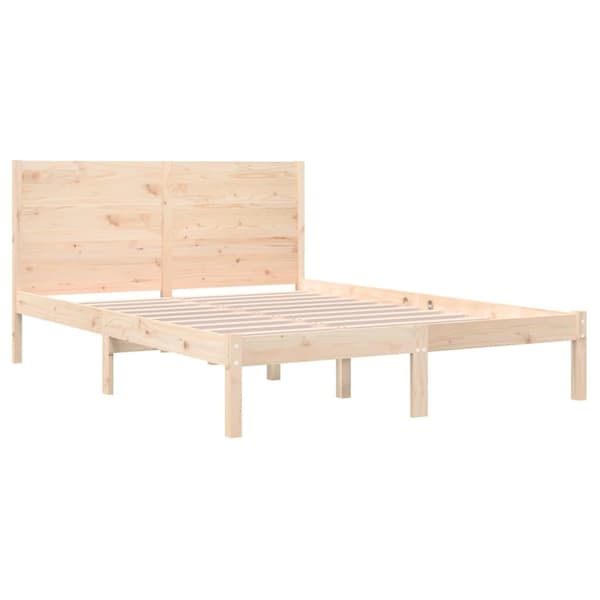 vidaXL Sängram massivt trä 135x190 cm Brun