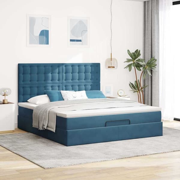 vidaXL Ottoman sängram med madrasser mörkblå 160x200 cm sammet Blå