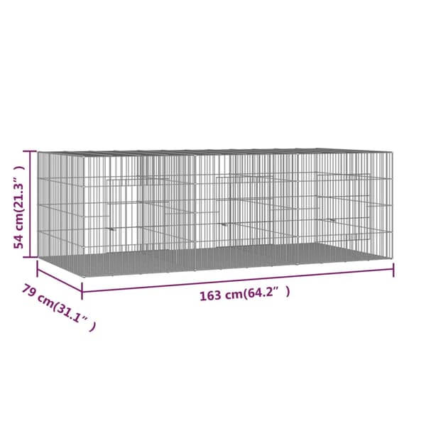 vidaXL Kaninhage 3 paneler 163x79x54 cm galvaniserat järn Silver