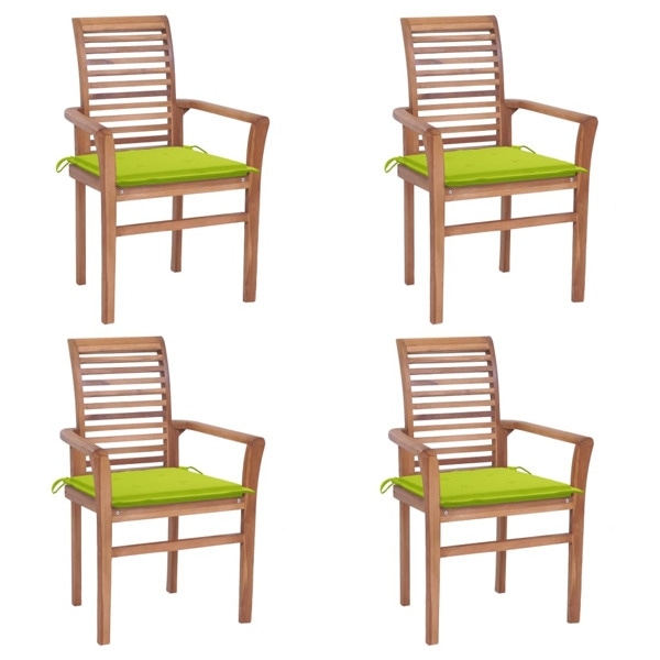 vidaXL Matstolar 4 st med ljusgröna dynor massiv teak Grön