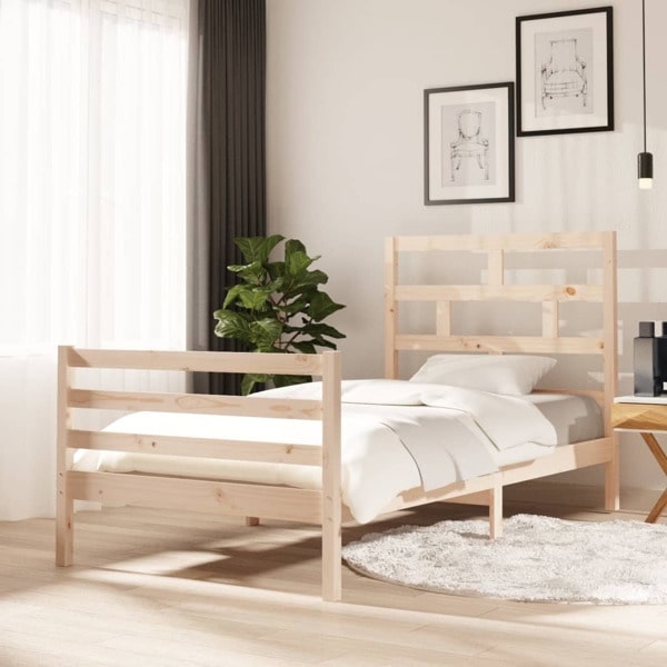 vidaXL Sängram massiv furu 100x200 cm enkelsäng Brun