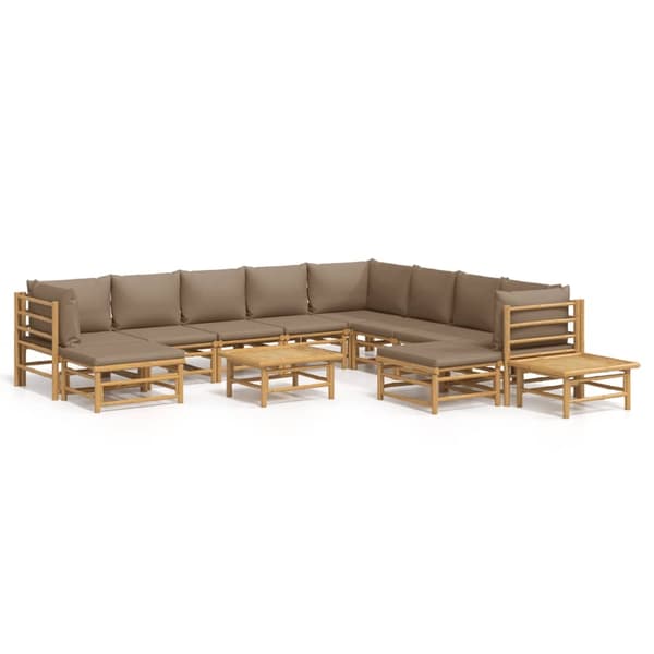vidaXL Loungegrupp 12 delar taupe dynor bambu Brun