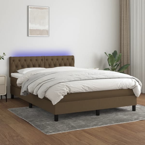vidaXL Ramsäng med madrass & LED mörkbrun 140x190 cm tyg Brun