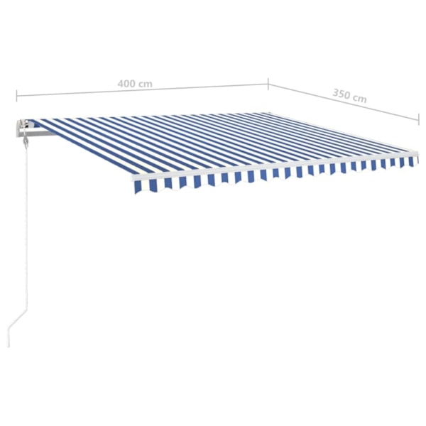 vidaXL Automatisk markis med vindsensor & LED 400x350 cm blå och vit Blå
