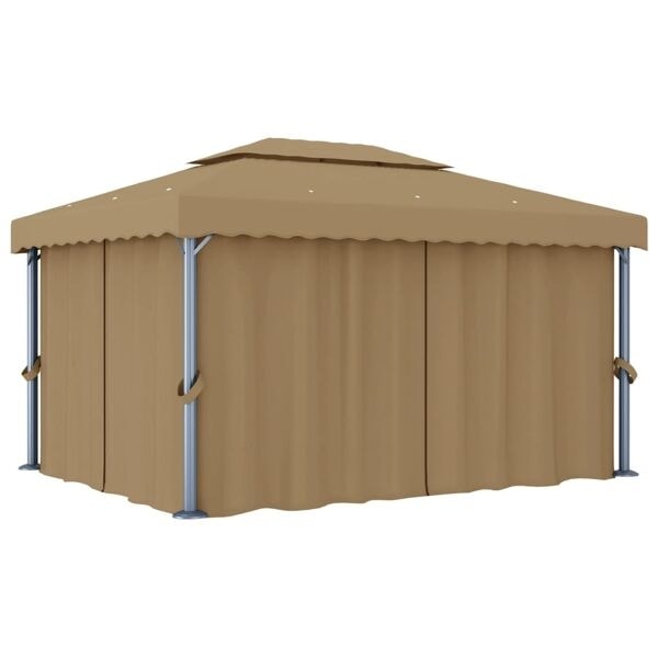 vidaXL Paviljong med draperi 4x3 m taupe aluminium Taupe