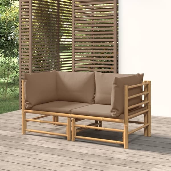vidaXL Hörnsoffa för trädgården taupe dynor 2 st bambu Brun