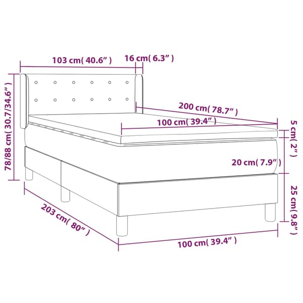 vidaXL Ramsäng med madrass mörkblå 100x200 cm sammet Blå