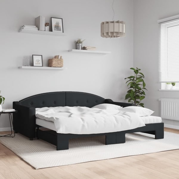 vidaXL Dagbädd med extrabädd och madrasser svart 90x190 cm tyg Svart