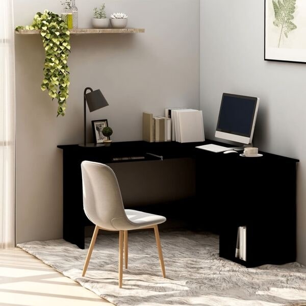 vidaXL Skrivbord L-format svart 120x140x75 cm konstruerat trä Svart