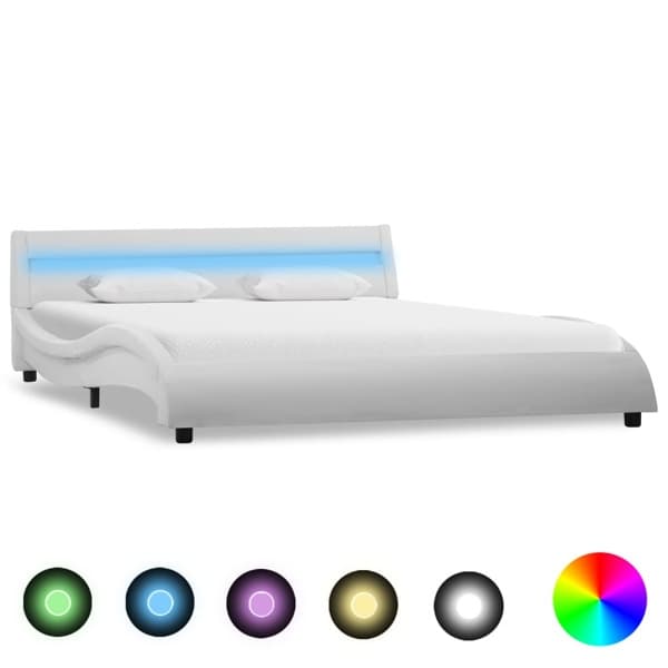 vidaXL Sängram med LED vit konstläder 140x200 cm Vit
