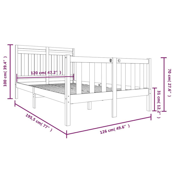 vidaXL Sängram massiv furu 120x190 cm Brun