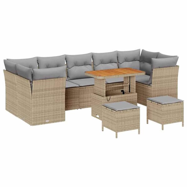 vidaXL Trädgårdsoffset 10 pcs Beige konstrotting Beige