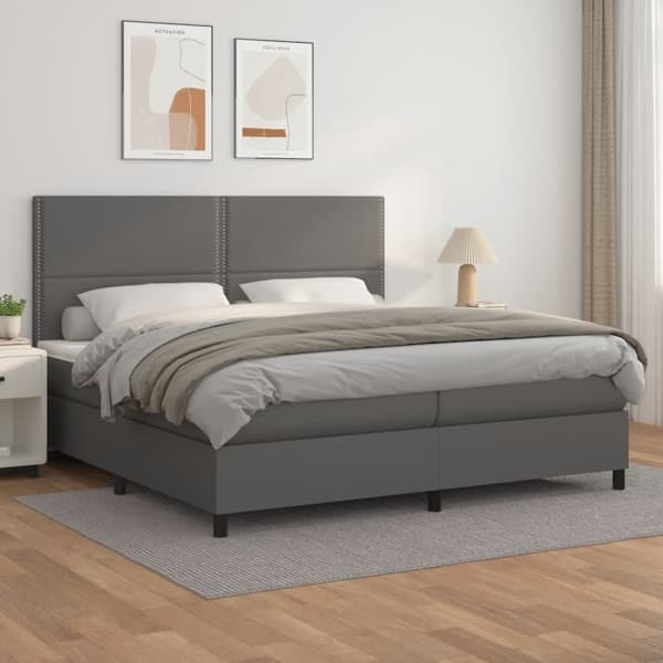 vidaXL Ramsäng med madrass grå 200x200 cm konstläder Grå
