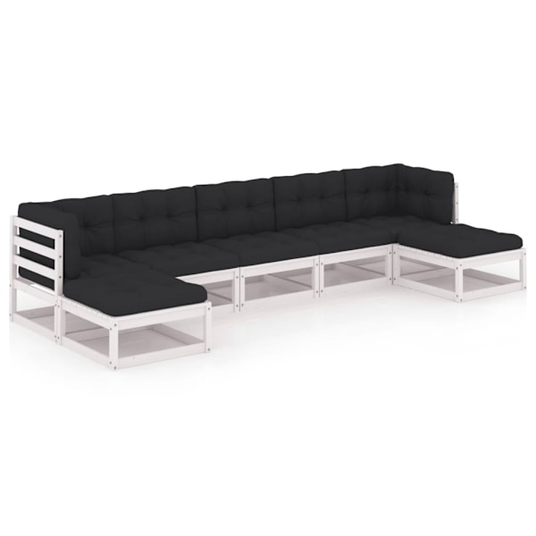 vidaXL Loungegrupp med dynor 7 delar vit massiv furu Vit