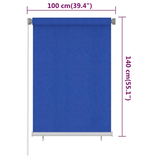 vidaXL Rullgardin utomhus 100x140 cm blå HDPE Blå