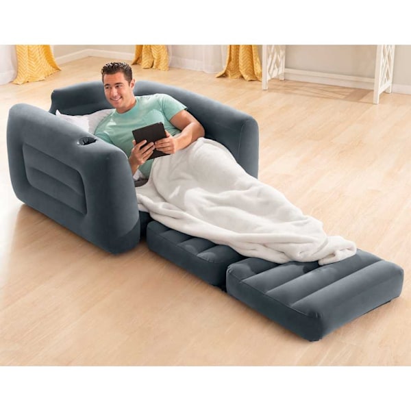 INTEX Utdragbar fåtölj 117x224x66 cm mörkgrå grå