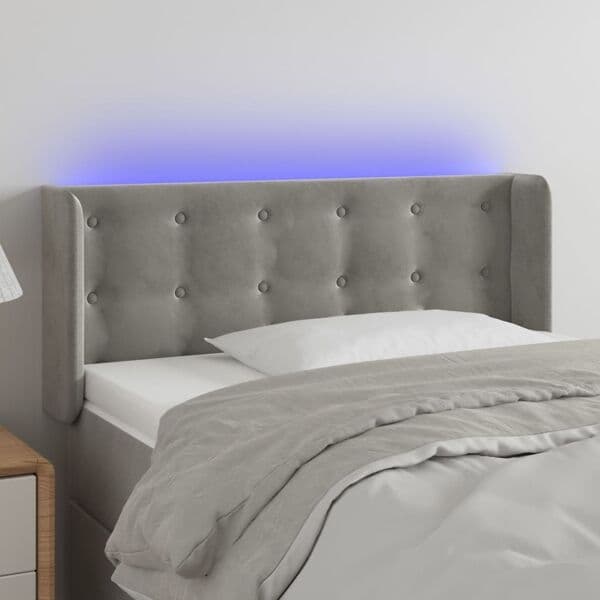 vidaXL Sänggavel LED ljusgrå 103x16x78/88 cm sammet Grå
