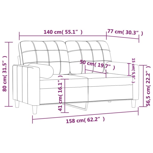 vidaXL 2-sits soffa med prydnadskuddar gräddvit 140 cm tyg Kräm