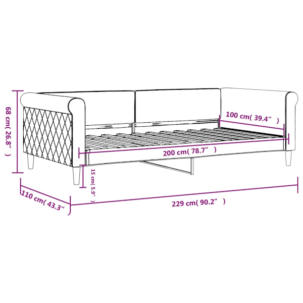 vidaXL Dagbädd ljusgrå 100x200 cm sammet Grå