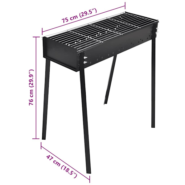 vidaXL Kolgrill rektangulär svart 75x28 cm Svart