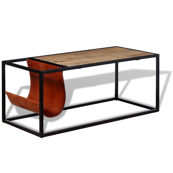 vidaXL Soffbord med tidningsställ 110x50x45 cm äkta läder multifärg