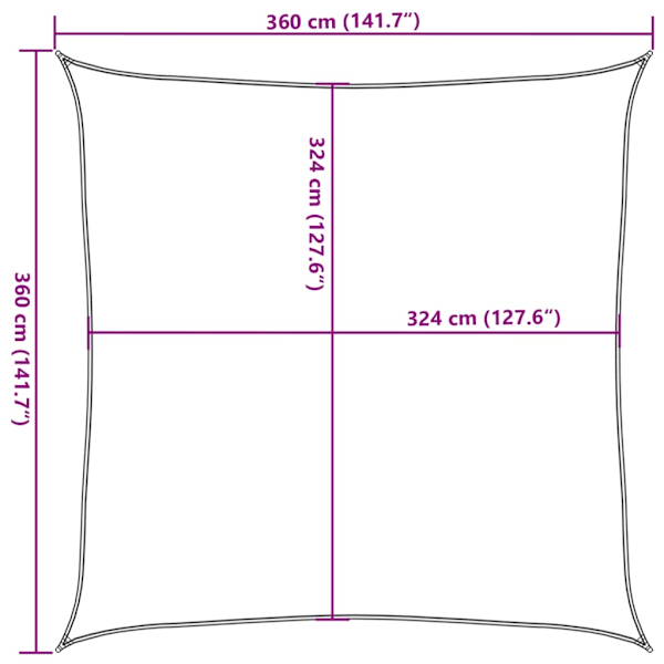 vidaXL Solsegel HDPE kvadratiskt 3,6x3,6 m antracit Antracit