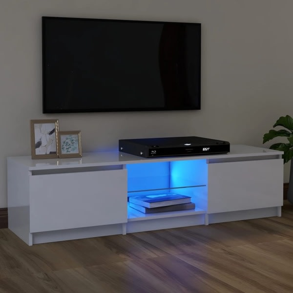vidaXL TV-bänk med LED-belysning vit högglans 120x30x35,5 cm Vit