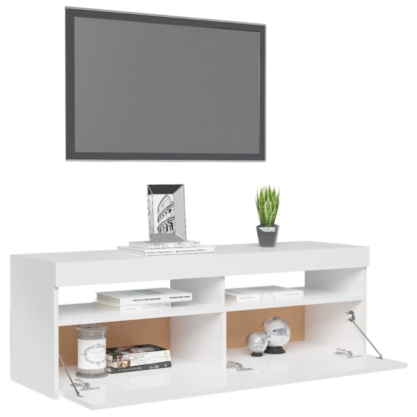 vidaXL TV-bänk med LED-belysning vit högglans 120x35x40 cm Vit