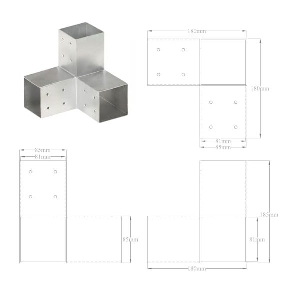 vidaXL Stolpbeslag 4 st Y-form galvaniserad metall 81x81 mm Silver